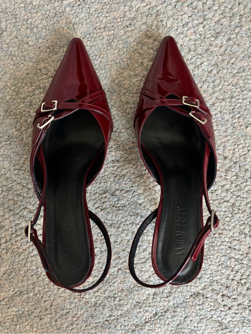 Red Patent Pointed-Toe Slingback Kitten Heel